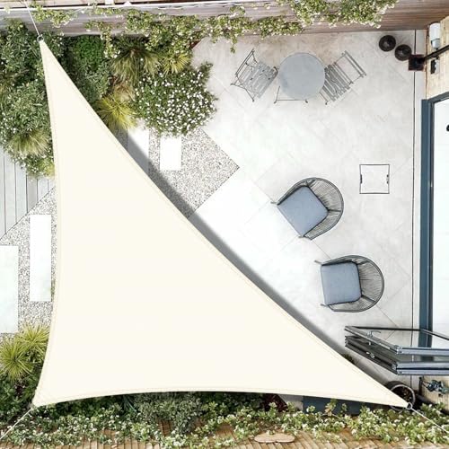 AXT SHADE Sonnensegel Wasserdicht Dreieck Rechtwinklig 5x5x7m Wetterschutz Sonnenschutz PES Polyester mit UV Schutz für Terrasse Balkon Garten-Creme(Wir Machen Sondergrößen) von AXT SHADE