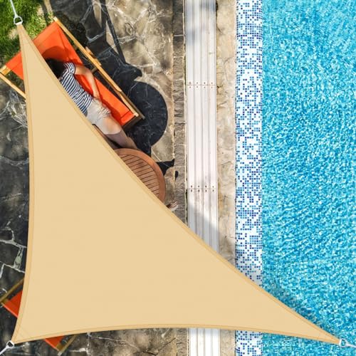 AXT SHADE Sonnensegel Wasserdicht Dreieck Rechtwinklig 5x5x7m Wetterschutz Sonnenschutz PES Polyester mit UV Schutz für Terrasse Balkon Garten-Sand(Wir Machen Sondergrößen) von AXT SHADE