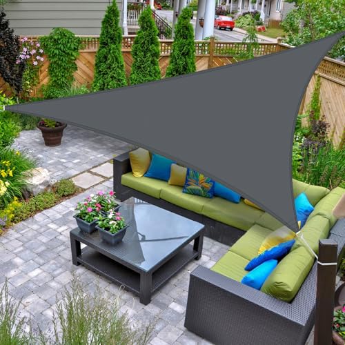 AXT SHADE Sonnensegel Wasserdicht Dreieckig 5x5x5m Wetterschutz Sonnenschutz PES Polyester mit UV Schutz für Terrasse Balkon Garten-Grau Anthrazit(Wir Machen Sondergrößen) von AXT SHADE