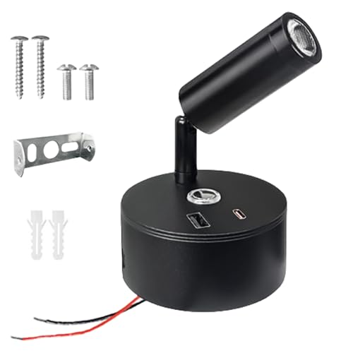 AXVRAV 12V LED Leselampe Wohnmobil, Drehbare Bettlampe Wandlampe mit USB A+C-Anschlüssen, Touch Control 3 Farbmodi und Dimmbar für Boot Auto Camper Van Yacht Wohnwagen Innenbeleuchtung, Schwarz von AXVRAV