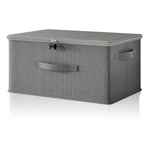 AXVRAV Abschließbare Box, Aufbewahrungsbox mit Deckel, Faltbare Stoffbox mit Griffen, Aufbewahrungsbox Stoff, Verschließbare Box mit Deckel Stoff, kiste Abschließbar für Kleidung Toys (40x30x20 cm) von AXVRAV