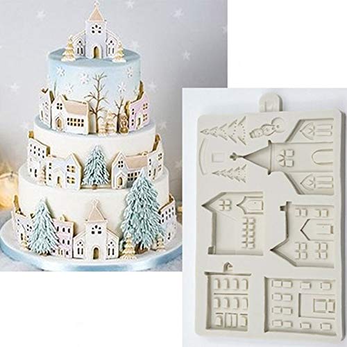 AXspeed 3D Weihnachten Silikon Kuchenform Weihnachtsbaum Haus Fondant Form Schokolade Gebäck Backform Kuchen Dekorieren Werkzeuge Weiß von AXspeed