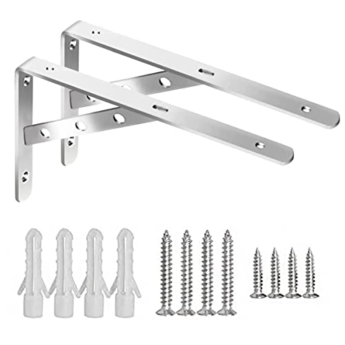 2 Stück Winkelverbinder Regalträger,Edelstahl 90 Grad 250x150x20mm Winkel Klammer, Eckwinkel Regalhalter mit Abnehmbar-Stützstange, Eckstrebe Winkel Gestell Halterung mit Schrauben und Anker(Silber) von AYADA