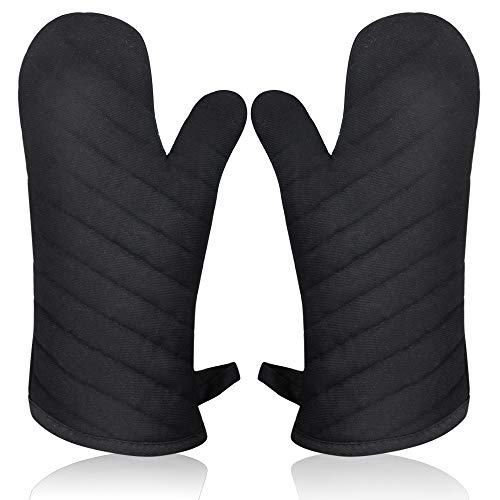 AYADA Ofenhandschuh, hitzebeständig, Ofenhandschuh, Topflappen, Topflappen, Topflappen, isolierend, dick, Langer Handschuh, für Grill, Kochen, Küche, Schwarz, 1 Paar von AYADA