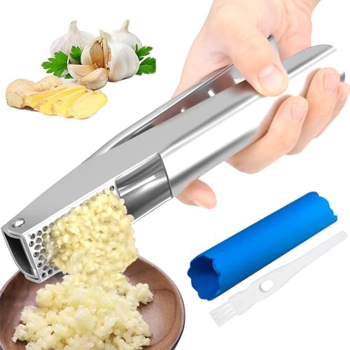 Premium Knoblauchpresse Edelstahl Rostfrei Knoblauchbrecher mit Silikon Knoblauchschäler & Reinigungsbürste Knoblauchschneider Spülmaschinenfest Ingwerpresse Garlic Press Set Hand Crusher (Silber) Premium Knoblauchpresse Edelstahl Rostfrei Knoblauchbrecher mit Silikon Knoblauchschäler & Reinigungsbürste Knoblauchschneider Spülmaschinenfest Ingwerpresse Garlic Press Set Hand Crusher (Silber) von AYADA