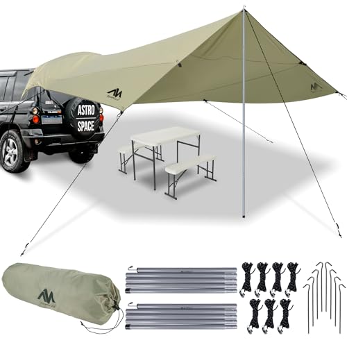 Auto Markise Vorzelt, Wasserdicht Sonnensegel Camping Dachzelt Dachträger Sonnenschutzdach mit UV-Schutz (UV80) & Wasserdicht-Coating Heckklappe für Auto SUV Wohnwagen PKW Van Outdoor (485 x 427 cm) von AYAMAYA