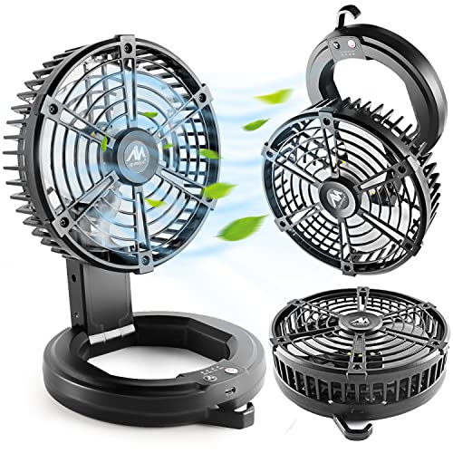 Camping USB Ventilator Leise mit Led Laterne, 10400mAh 2 in 1 Akku Mini Ventilator USB Fan Klein Zelt Campinglampe Led Wiederaufladbarer Batterie Ventilatoren, 3 Leistungsstufen 6-25H Aussenventilator von AYAMAYA