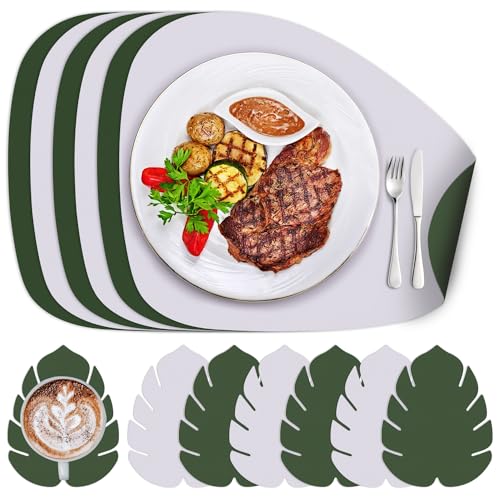 Platzsets Tischsets Abwaschbar, 6er Set Tischsets Leder und Untersetzer Platzset Platzdeckchen Hitzebeständig Doppelseitigen Tischuntersetzer rutschfest Tischunterlage Esstisch Tisch Untersetzer-Set von AYAMAYA