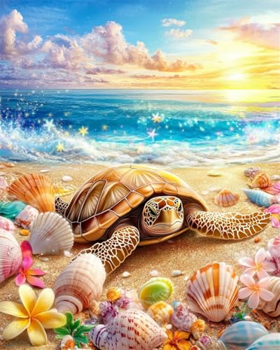 11CT Kreuzstich Stickpackungen Fantasiestrand Mit Muscheln，Blumen Und Schildkröten Kreuzstich-Sets Zum Selbermachen，Sticksets Mit Einfachen Mustern Für Erwachsene Und Anfänger，Geschenk 30x40cm von AYAOYANGGO