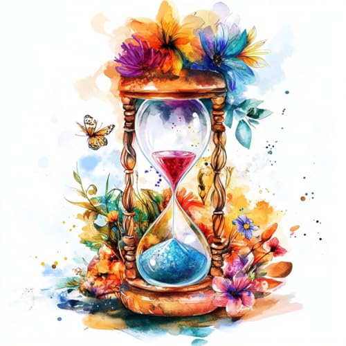 AYAOYANGGO Cross Stitch Kit Aquarell Sanduhr Und Blumen Gezähltes Kreuzstich-Set Mit Stempel Für Erwachsene,Anfänger,Anfänger,Fortgeschrittene,Einfache Diy-Stickkunst 11CT 40x50cm von AYAOYANGGO