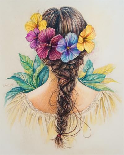 AYAOYANGGO Cross Stitch Kit Cartoon-Mädchen Zurück Und Blumen Gezähltes Kreuzstich-Set Mit Stempel Für Erwachsene,Anfänger,Anfänger,Fortgeschrittene,Einfache Diy-Stickkunst 11CT 40x50cm von AYAOYANGGO