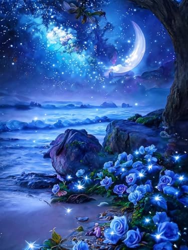AYAOYANGGO Cross Stitch Kit Fantasie-Strand-Blumen-Landschaft Gezähltes Kreuzstich-Set Mit Stempel Für Erwachsene,Anfänger,Anfänger,Fortgeschrittene,Einfache Diy-Stickkunst 11CT 40x50cm von AYAOYANGGO