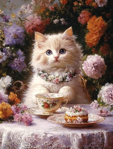 AYAOYANGGO Cross Stitch Kit Katzentier Und Kuchen Gezähltes Kreuzstich-Set Mit Stempel Für Erwachsene,Anfänger,Anfänger,Fortgeschrittene,Einfache Diy-Stickkunst 11CT 40x50cm von AYAOYANGGO