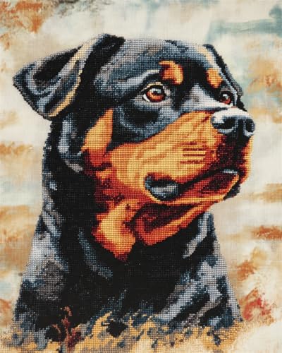 AYAOYANGGO Hund Tier Häkelnadel Set Cartoon-Rottweiler Knüpfteppich-Set, Häkelteppich, Kreuzstich, Diy-Bastelarbeiten, Geschenke, Fußmatten, Deko-Teppich-Leinwand 23x35in von AYAOYANGGO