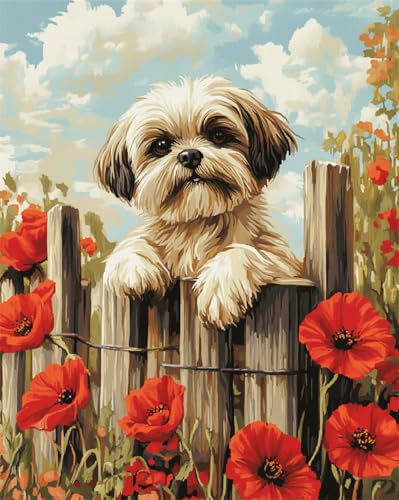 AYAOYANGGO Hund Tier Knüpfteppich Cartoon-Shih Tzu Knüpfsets Für Teppiche Für Erwachsene Und Anfänger, Diy-Fußmatte, Teppich-Set, Wandteppich, Geschenk, Heimdekoration 31x63in von AYAOYANGGO