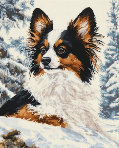 AYAOYANGGO Hund Tier Knüpfteppich Set Vorgedruckt Fantasie-Papillon Teppich-Set, Kreuzstich-Sticksets, Handarbeiten, Basteln Für Die Heimdekoration 35x46in von AYAOYANGGO