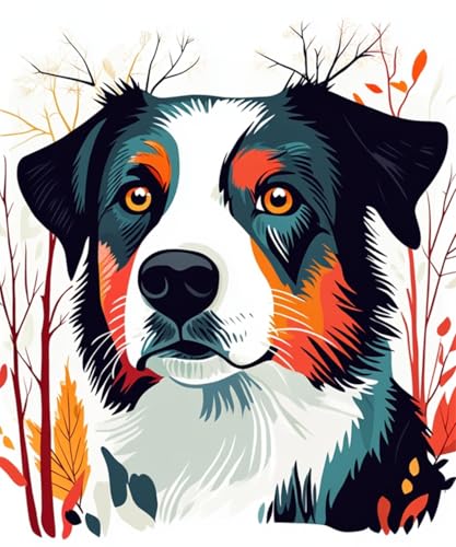 AYAOYANGGO Hund Tier Knüpfteppich Set Vorgedruckt Farbiger Border Collie Knüpfteppich-Sets Für Erwachsene, Vorgedruckte Leinwand, Teppich-Bastelarbeiten Für Anfänger, Heimdekoration 33x45in von AYAOYANGGO