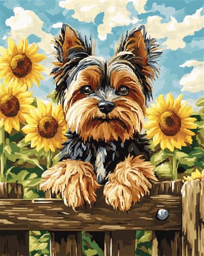 AYAOYANGGO Hund Tier Knüpfteppich Yorkshire Terrier Und Blumen Teppich-Set Für Erwachsene Und Kinder, Knüpfsets Für Teppiche, Stickarbeiten, Handarbeiten, Basteln 33x45in von AYAOYANGGO