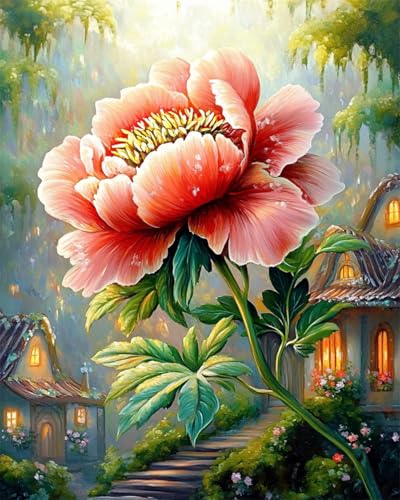 AYAOYANGGO Kreuzstich Stickpackungen Fantasie Rote Pfingstrose Blume Kreuzstich-Sets Zum Selbermachen,Sticksets Mit Einfachen Mustern Für Erwachsene Und Anfänger,Geschenke 11CT 40x50cm von AYAOYANGGO