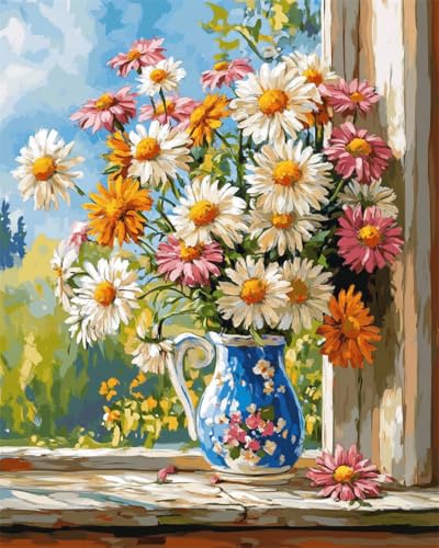 AYAOYANGGO Stickerei Set Bunte Chrysanthemen In Einer Vase Vorgedruckte,Gestempelte Kreuzstich-Sets Für Erwachsene Und Anfänger,Zum Selbermachen,Handarbeitskunst 11CT 40x50cm von AYAOYANGGO