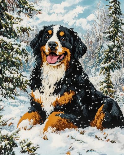 AYAOYANGGO Tier Knüpfteppich Berner Sennenhund Im Schnee Diy-Teppich-Set Für Erwachsene Und Kinder, Kreuzstich-Sets, Teppiche-Handarbeit Für Anfänger, Heimdekoration 33x45in von AYAOYANGGO