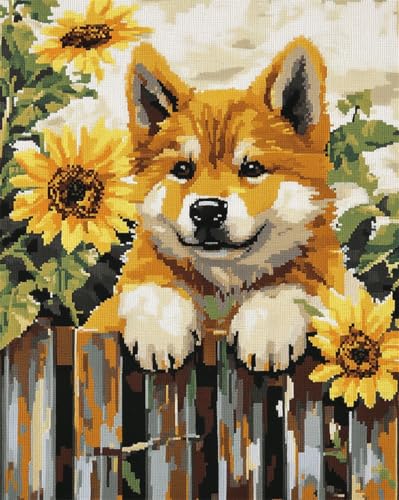 AYAOYANGGO Tier Latch Hook Rug Kit Akita-Hund Klettert Auf Den Zaun Knüpfsets, Teppiche-Häkelset Für Erwachsene Und Anfänger, Diy-Teppich-Set, Handarbeiten, Heimdekoration 21x29in von AYAOYANGGO