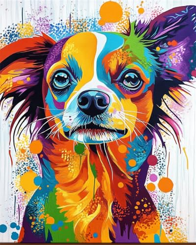 AYAOYANGGO Tier Teppich Knüpfen Set Bunter Chihuahua-Hund Diy-Häkel-Set, Stickset, Teppich-Leinwand-Sets, Handarbeit, Heimdekoration 35x46in von AYAOYANGGO