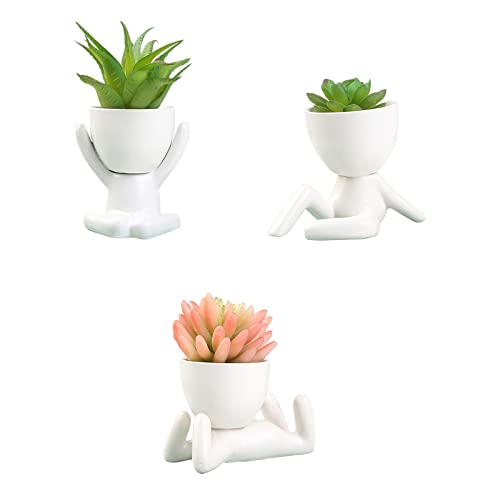 AYAROS Sukkulenten-Übertöpfe in menschlicher Form, niedlicher Keramik-Sukkulenten-Blumentopf, kleine Pflanztöpfe, Blumentöpfe, Schreibtisch-Dekoration für Zuhause, Büro, drinnen und draußen, 3 Stück von LEMCC