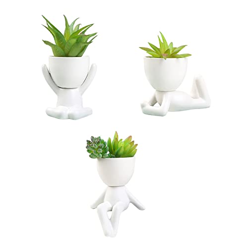 AYAROS Sukkulenten-Übertöpfe in menschlicher Form, niedlicher Keramik-Sukkulenten-Blumentopf, kleine Pflanztöpfe, Blumentöpfe, Schreibtisch-Dekoration für Zuhause, Büro, drinnen und draußen, 3 Stück von LEMCC