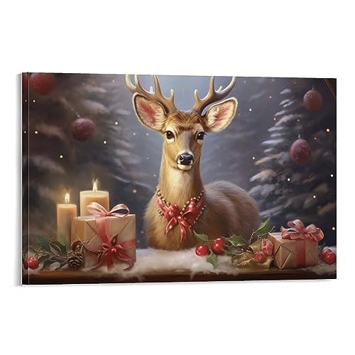 AYAROS Bedruckte Leinwand mit Hirschmotiv, Geschenke, Kiefer, Western-Weihnachtsstil, Wanddekoration, geeignet für Wohnzimmer, Schlafzimmer von AYAROS