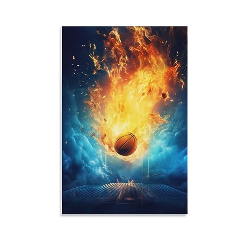 AYAROS Bedrucktes Leinwandposter "Burning Basketball", wunderschöner cooler Ball, Sport-Wanddekoration, geeignet für Wohnzimmer, Schlafzimmer von AYAROS