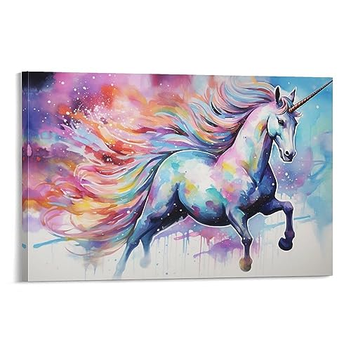 AYAROS Coole Einhorn Malerei Poster Niedliche charmante Tiere Aquarell Leinwand Wandkunst Drucke Malerei für Haus Zimmer von AYAROS