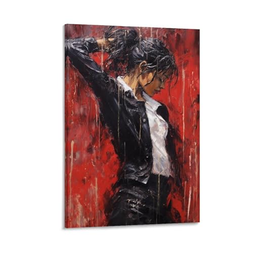 AYAROS Coole Frauen Malerei Poster Abstraktion Schwarz Leder Vintage Leinwand Wandkunst Drucke Malerei für Haus Zimmer von AYAROS