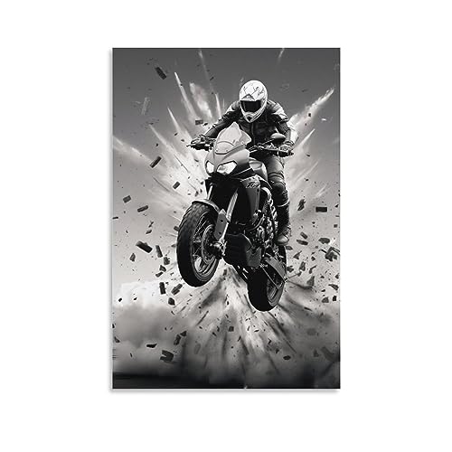 AYAROS Coole Motorrad-Kunst-Posterdrucke, zeitgenössisches Motocross, Rennen, Retro, Mode, Leinwand, Wanddekoration, Kunstwerk für Home Office von AYAROS