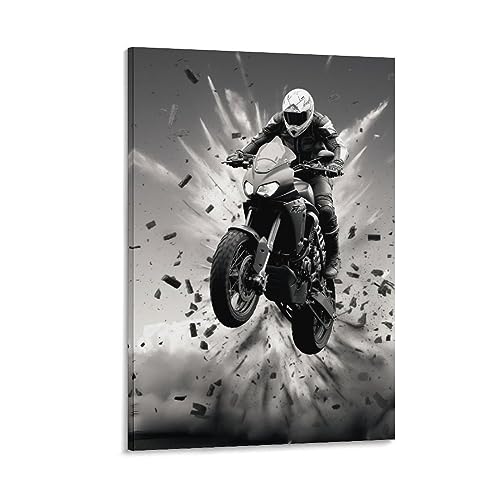 AYAROS Coole Motorrad-Kunst-Posterdrucke, zeitgenössisches Motocross, Rennen, Retro, Mode, Leinwand, Wanddekoration, Kunstwerk für Home Office von AYAROS