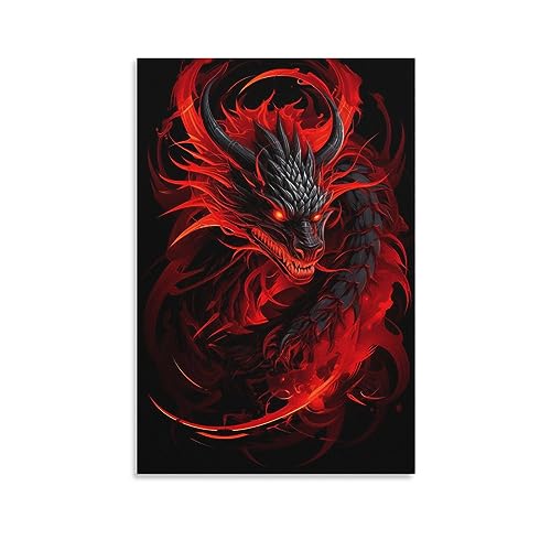 AYAROS Feuerroter Drache Malerei Poster Retro Power Antike Fantasie Kreatur Leinwand Wandkunst Drucke Malerei für Haus Zimmer von AYAROS