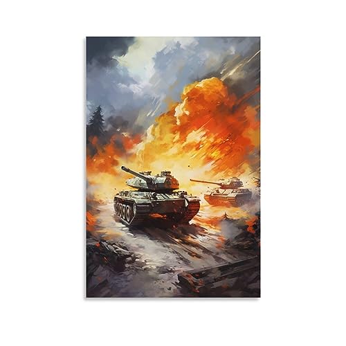 AYAROS Flaming Tanks Kunstposter Drucke Kriegsbomben Mittelalterlicher Stil Mode Leinwand Wanddekoration Kunstwerk für Home Office von AYAROS