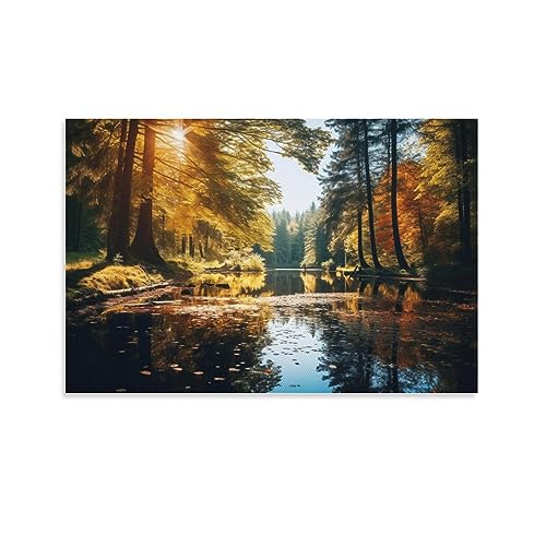 AYAROS Glam Forest Stream Art Poster Drucke Fallende Blätter Modern Natur Bild Mode Leinwand Wanddekoration Kunstwerk für Home Office von AYAROS