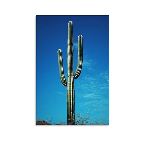 AYAROS Grüner hoher Kaktus-Kunst-Posterdrucke, blauer Himmel, Sukkulente, zeitgenössischer Stil, modische Leinwand, Wanddekoration, Kunstwerk für Zuhause und Büro von AYAROS