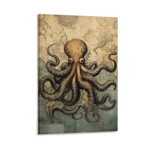 AYAROS Karte Octopus Malerei Poster Retro Tiere Nautische Karte Leinwand Wandkunst Drucke Malerei für Haus Zimmer von AYAROS