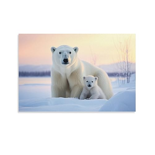 AYAROS Natur Weißer Bär Malerei Poster Moderne Stil Schneebedeckte Tiere Bilder Leinwand Wandkunst Drucke Malerei für Haus Zimmer von AYAROS