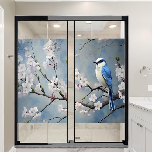 AYAROS Niedliche Vögel Fenster Sichtschutzfolie Landblumen Rustikale Tiere Buntglas Fensterfolie Dekorative Fensterfolie für Zuhause Fenster & Glastür, Sonnenblockierung 45 x 60 cm x 2 Stück von AYAROS