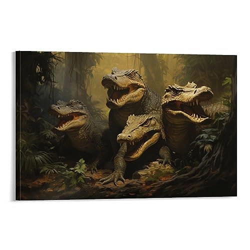 AYAROS Regenwald Krokodilgemälde Poster Rustikale Reptilien Tiere Retro Leinwand Wandkunst Drucke Malerei für Haus Zimmer von AYAROS