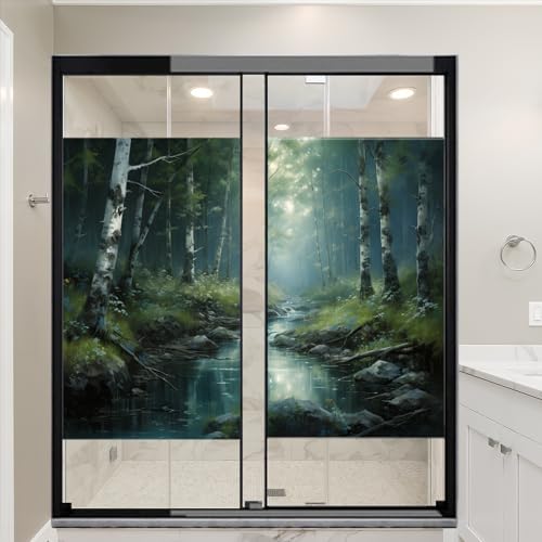 AYAROS Retro Grüner Wald Buntglas Fensterfolie Rustikale Flüsse Natürliche Landschaft Sichtschutz Fensterfolie Glastürabdeckung Nicht klebende Fensteraufkleber für Zimmer Küche 70 x 120 cm x2 Stück AYAROS Retro Grüner Wald Buntglas Fensterfolie Rustikale Flüsse Natürliche Landschaft Sichtschutz Fensterfolie Glastürabdeckung Nicht klebende Fensteraufkleber für Zimmer Küche 70 x 120 cm x2 Stück von AYAROS