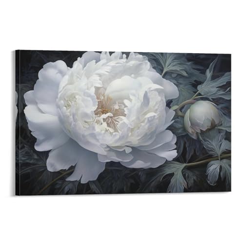 AYAROS Retro Pfingstrose Malerei Poster Weiß Floral Natürliche Blume Leinwand Wandkunst Drucke Malerei für Haus Zimmer von AYAROS