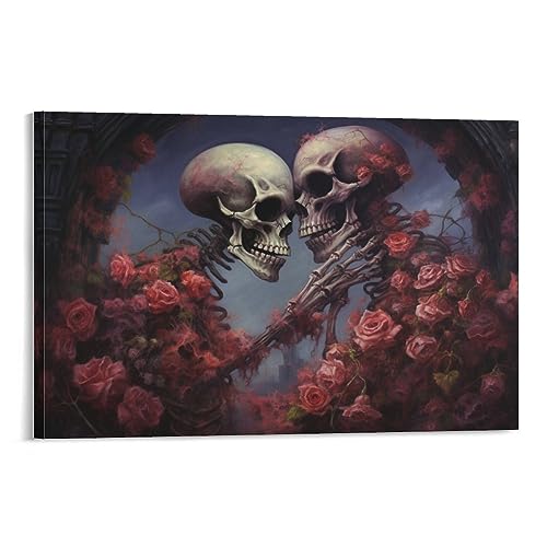 AYAROS Retro Rose Schädel Malerei Poster Romantisches Skelett Abstrakte Leinwand Wandkunst Drucke Malerei für Haus Zimmer von AYAROS