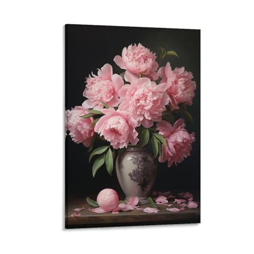 AYAROS Rosa Pfingstrose Malerei Poster Moderne Blumenvase Muster Leinwand Wandkunst Drucke Malerei für Haus Zimmer von AYAROS