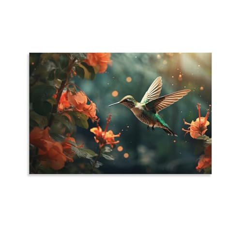 AYAROS Schöne Kolibri Malerei Poster Natürliche Landschaft Rote Blumen Leinwand Wandkunst Drucke Malerei für Haus Zimmer von AYAROS