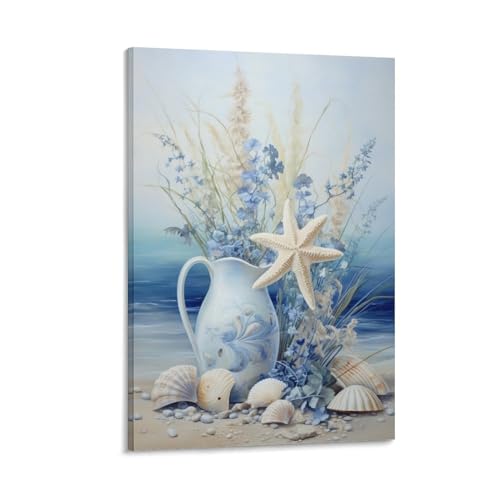 AYAROS Seestern Blumen Kunst Poster Drucke Weiße Muscheln Meer Bunte Blumen Mode Leinwand Wanddekoration Kunstwerk für Home Office von AYAROS