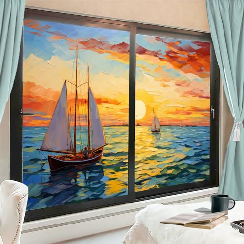AYAROS Sunset View Window Privacy Film Vintage Abstract Sea View Sailboat Stained Glass Window Coverings No Glue Statisch Cling Window Film for Home Office Stores 60 x 90 cm x2 Pcs AYAROS Sunset View Window Privacy Film Vintage Abstract Sea View Sailboat Stained Glass Window Coverings No Glue Statisch Cling Window Film for Home Office Stores 60 x 90 cm x2 Pcs von AYAROS